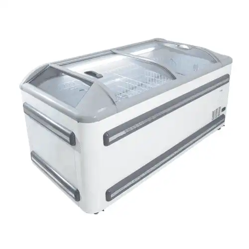 VS2000VT VISI TOP CURVED GLASS ISLAND MERCHANDISER R290 22DEG Incl all Racking The Cater ring solutions Johannesburg.webp