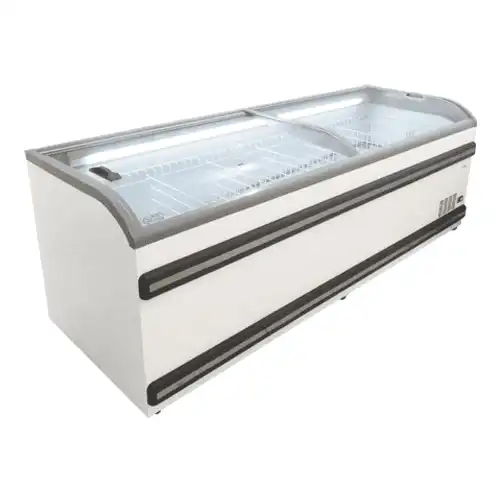 VT2500 VISI TOP CURVED GLASS ISLAND MERCHANDISER R290 22DEG Incl all Racking The Cater ring solutions Johannesburg.webp