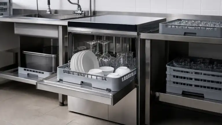 Commercial dishwasher in a professional South African kitchen